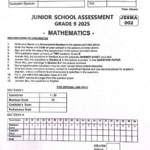 Jesma 002 Grade 9 Exams Papers & Marking Scheme