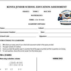 Grade 9 Maths - Opener Exam Term 2- 2026 & Marking Scheme