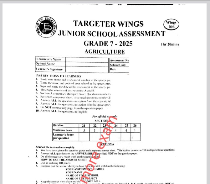 Targeter Wings 006 Grade 7 Full Set Exams Marking Scheme Top School 