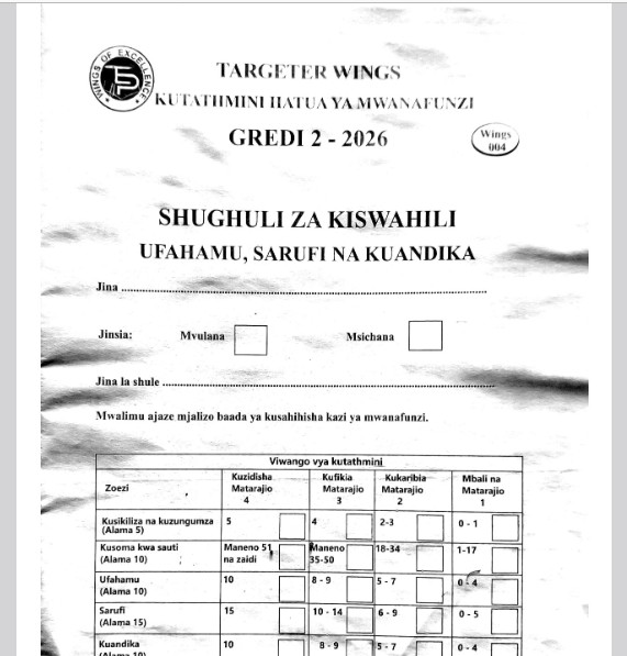 Targeter Wings 004 Grade 2- 2026 Full Exam Set & Marking Scheme Preview
